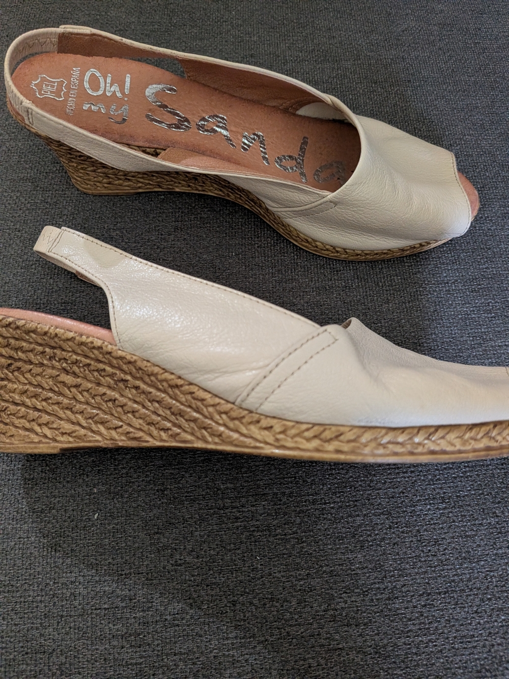 Women's Cream Leather Sandals Wedge Slingback